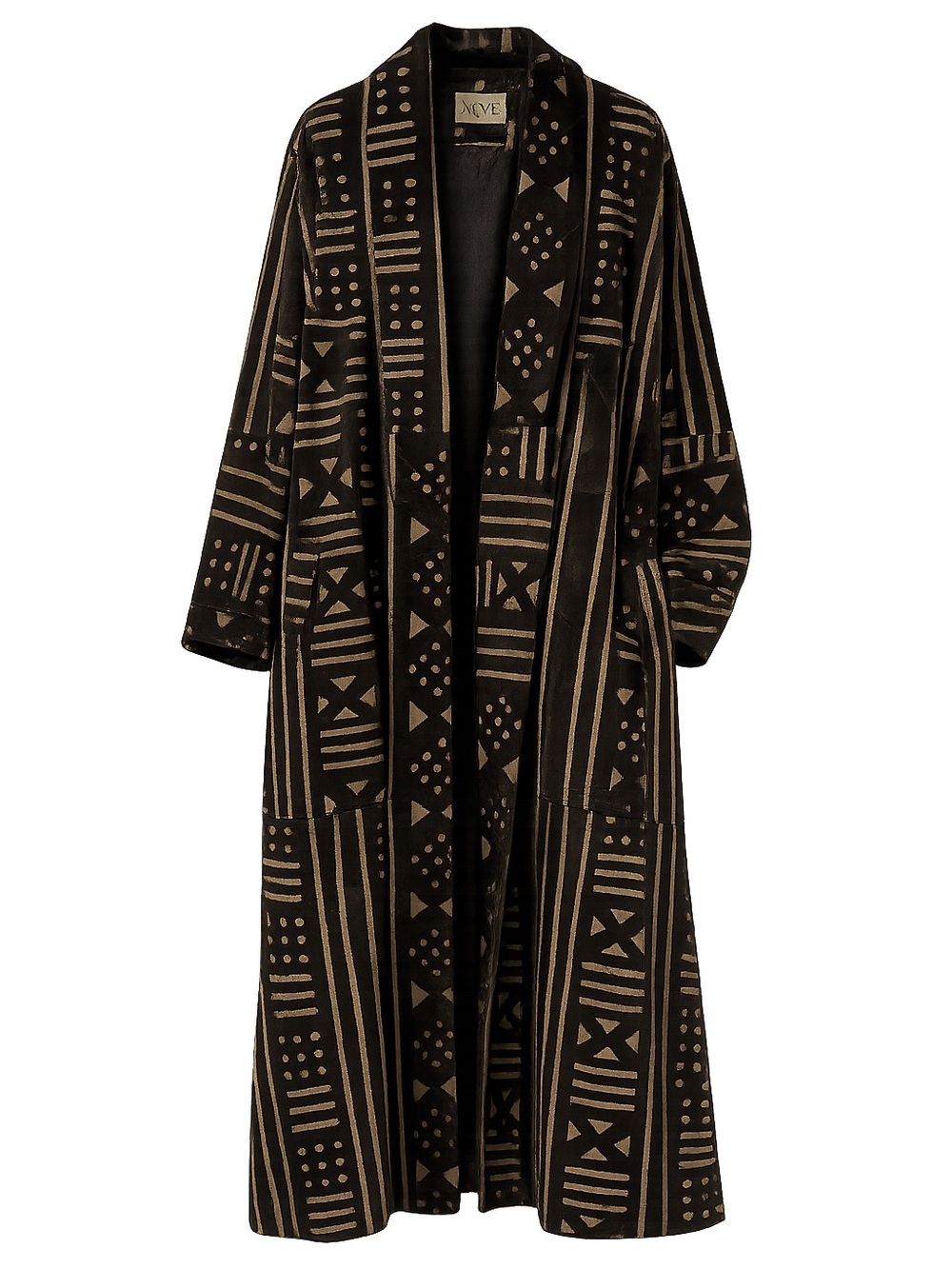 Vintage XLNC Mudcloth Print Leather Duster Coat Black Kimono Jacket XL - Picture 2 of 10